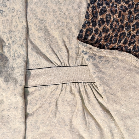 Cache Metallic Leopard Print 3/4 Sleeve Cardigan Sweater, M - Picture 8 of 10